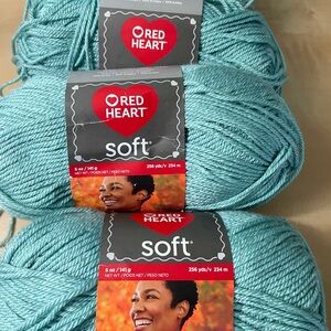 Red Heart Soft Yarn in Light Blue SEAFOAM color bundle of 4 unused skeins